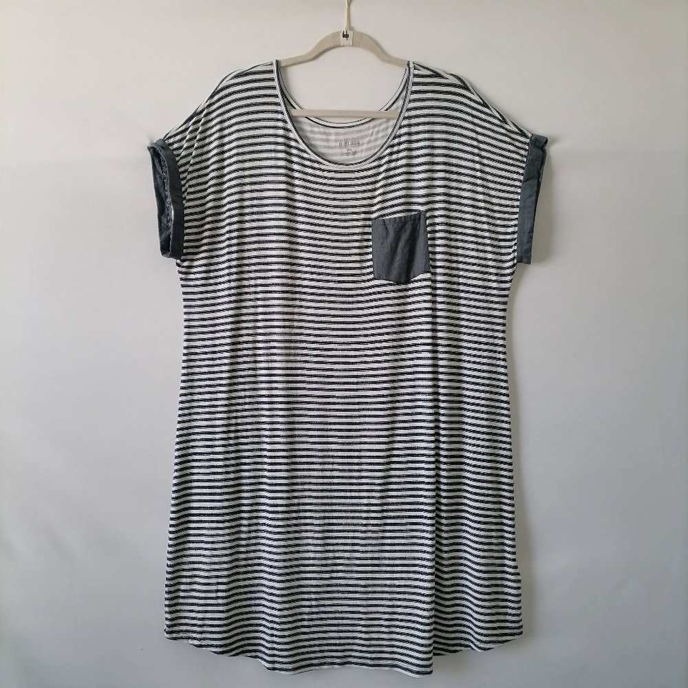 DEPT 222 Womens Blue Horizontal Striped Pocket T-Shirt Dress Size PXL
